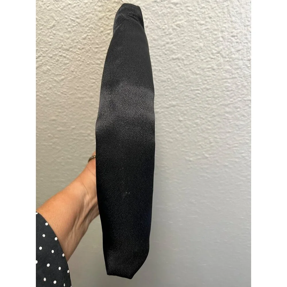 Vintage Black Satin Clutch Purse With Gold Chain Strap & Frame